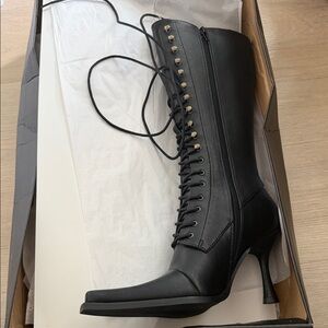 Dolls Kill Black Lace-Up Knee-High Boots